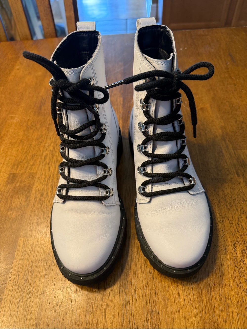 Sorel White Combat Boots with Black Laces